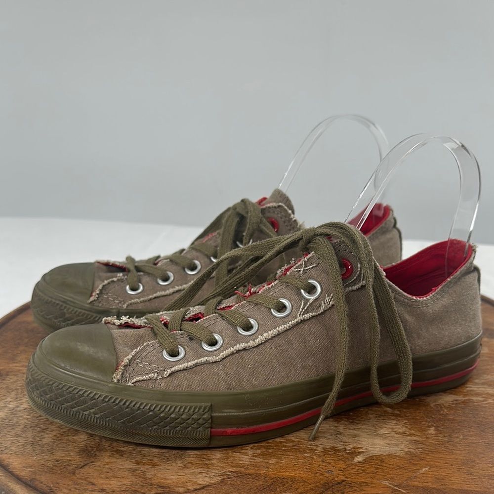 Converse Shoes M 6.5/W 8.5 Project (Red) All Star Low Sneakers Khaki Distressed